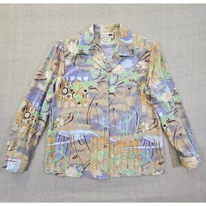 Leslie Fay Haberdashery AOP Printed Blouse Shirt Top Size 12 Button Down EUC
